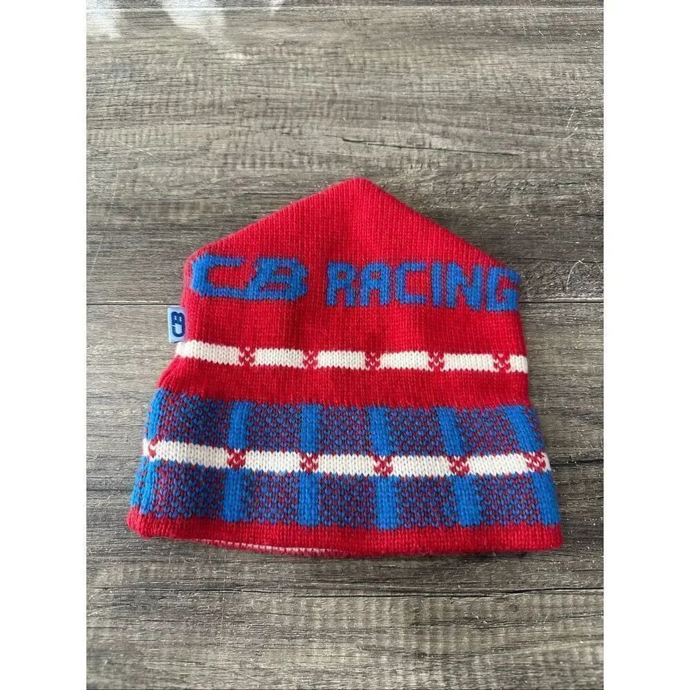 Vintage CB Racing Winter Hat Beanie Wool Blend Red White Blue